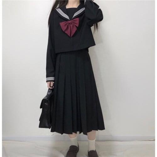 Japanese Dark College Suit Female Based on Paragraph JK Uniforms Sailor Shirt + High-Waisted Pleated Skirt sailor shirt