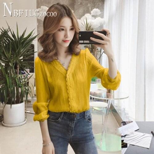 2020 New Spring Korean V Neck Women Blouse Fashion Long Sleeve Female Blouses