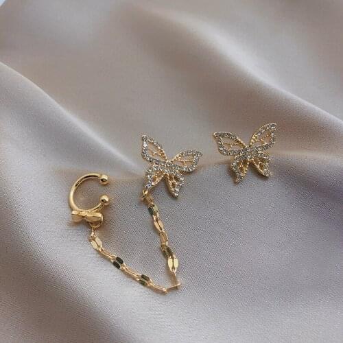 925 Silver Needle Korean Full Diamond Butterfly Earrings Simple Asymmetric Zircon All-match Ear Studs for Women