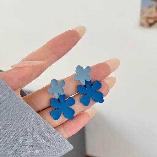 South Korea Temperament Blue Flowers Stud Earrings A Senior 2021 New Tide Female Sell Like Hot Cakes Women Fashion Ear Clip