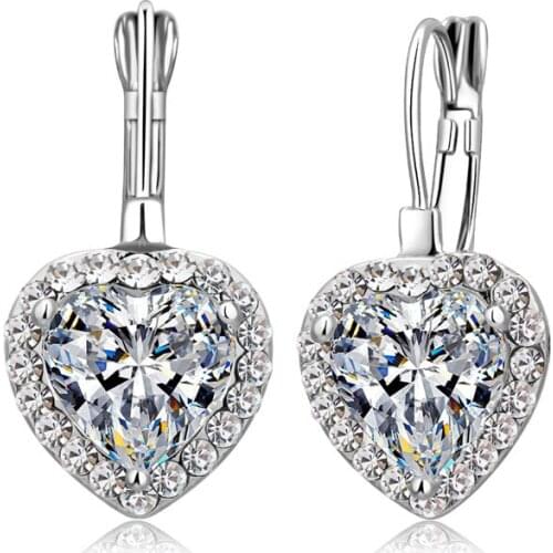 Newest Top Quality Charming Earrings CZ 925 Sterling Silver Earrings Elegant Crystal Wedding Earring Heart Shape