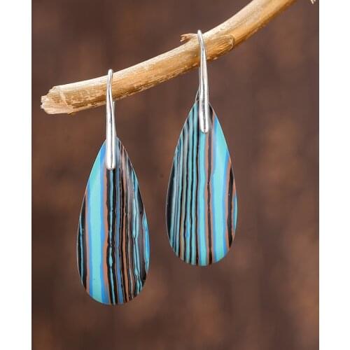 Natural Colorful Belt Water Stones Living Hook Earrings for Women Jaspers Lady Dangle Boho Statement Earring Art Jewelry