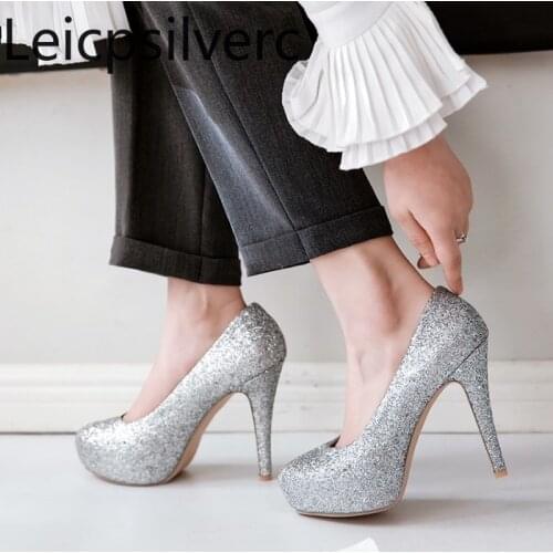 Pumps Spring and autumn The New fashion Round head Shallow mouth Sequin Fine heel High heel Womens shoes plus size 32-48