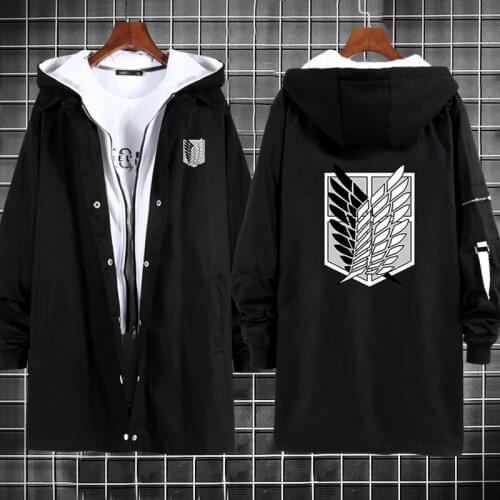 M-XXXL anime Attack on Titan Shingeki no Kyojin Eren cosplay Jacket hoodie men women Survey Corps Logo printed Long Trench Coat