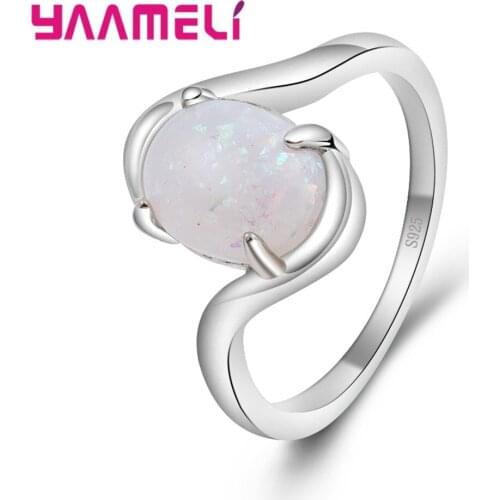 Hot Sale Fashion Luxury Women Engagement Jewelry 925 sterling Silver Big Oval Opal Female Wedding Finger Rings