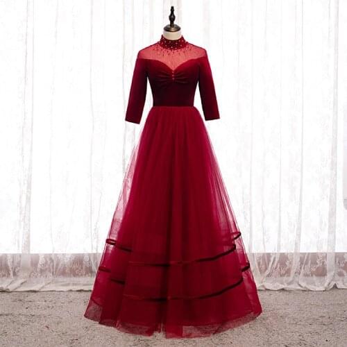 Bespoke Occasion Dresses Illusion High Half Pleat Beading Button Luxury Red Lace Tulle Vintage Women Formal Evening Gown HB137