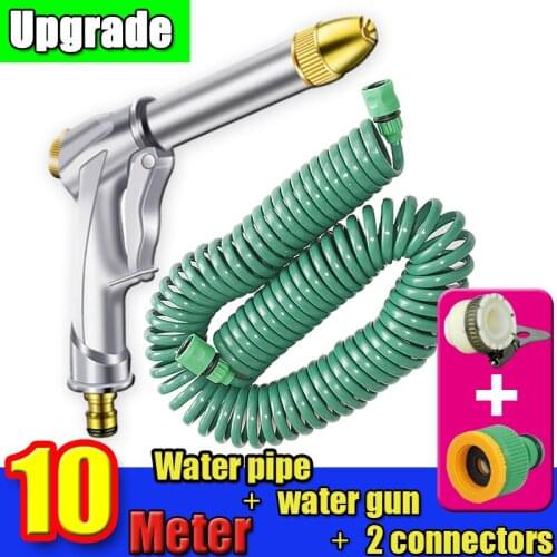 10 meters Car Spring telescopic hose garden watering flower wash balcony car metal wash gun