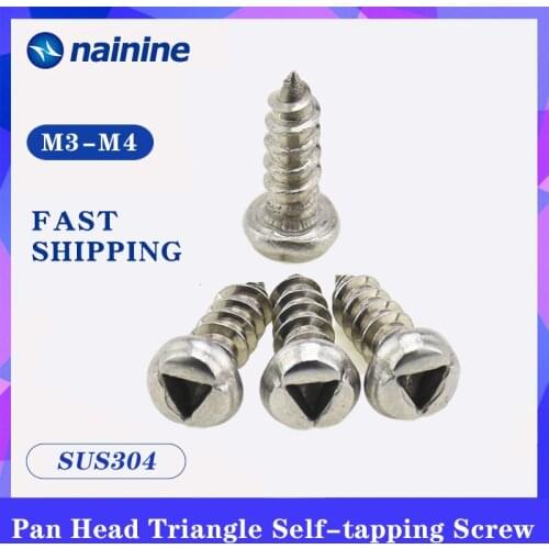 10Pcs M3 M4 304 Stainless Steel Pan Round Head Inner Triangle Groove Sharp Tail Anti-theft Self-tapping Screw