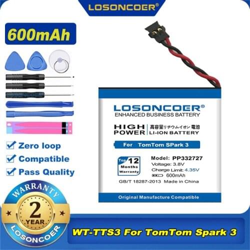 100% Original LOSONCOER 600mAh PP332727 WT-TTS3 Battery For TomTom Spark 3 Smart Watch