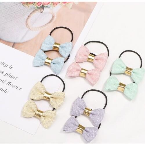 2 PCS Black Elastic Hairrope Mini Bow 2 Inch Bowknot Ponytail Holder Hairring For Little Girls Fashion Simple Hair Accessories