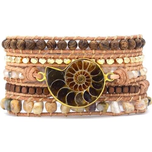 5 Layers Natural stone Leather Bracelet Exquisite Mix Stones Women Fashion Wrap Bracelet Boho Bracelet Jewelry Dropshipping