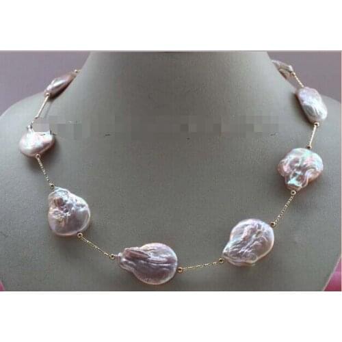 Free shipping Natural 28mm Purple Baroque Reborn keshi Pearl Necklace Chain (A0513)