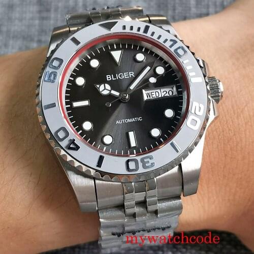 Bliger 40mm NH36A Automatic Mens Watch Sapphire Glass Date Week Function Rotating Bezel 904L Bracelet Luminous High Quality