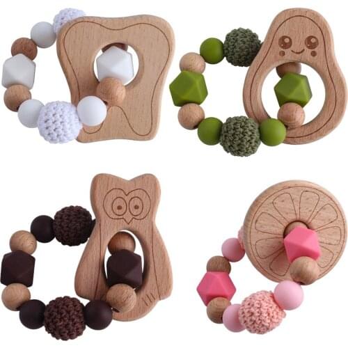 Beech Wooden Baby Born Newborn Toys Silicone Beads Teething Nurse Accessories For Girl Boy Shower Gifts Mobile Teether BPA Free