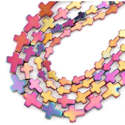 Rose Red Hematite Beads Natural Stone 4x6/6x8/8x10MM Cross Jesus Spacer Loose Beads For Jewelry Making Diy Bracelet Accessories