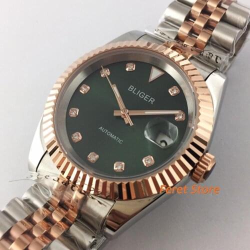 BLIGER 40mm rose gold case Mechanical men Watch Sapphire Crystal Sterile green Dial Date Miyota 8215 Movement Automatic Watch