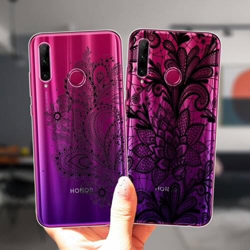 For Honor 50 Pro SE 30 9 10 20 10X Lite Pro 10i 20i 30i 8X 9X Sexy Floral Protective Case Black Lace Flower Soft Silicone Cover