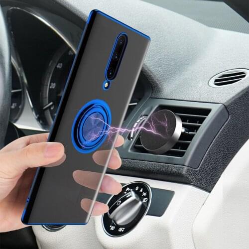 Case for Oneplus 7T Pro One Plus 7T 6T 1+7 Transparent Soft Shell Magnetic Metal Ring Stand Protection Case Cover Funda Caphina