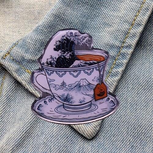 DZ784 Art Teacup Creativity Enamel Pins Women Badge Backpack Collar Lapel Pin Hat Jewelry Gifts for Friends