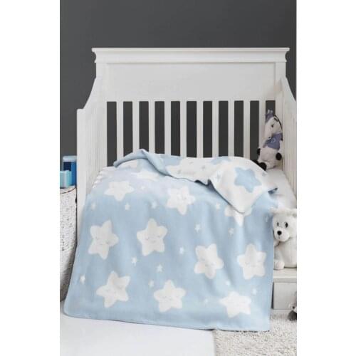 Cotton Baby Blanket Star Blue
