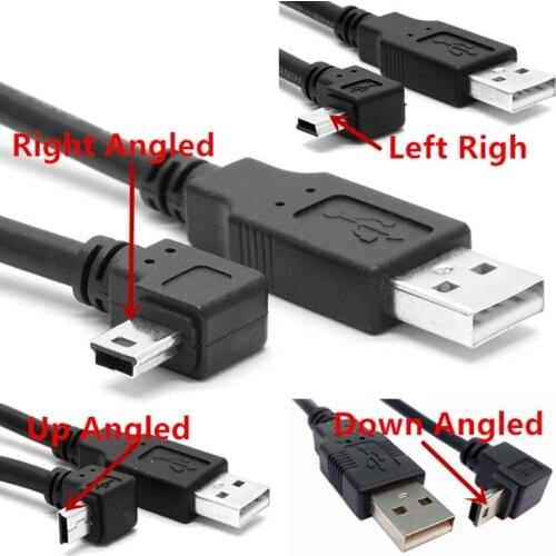 Mini USB B Type 5pin Male Left Angled 90 Degree to USB 2.0 Male Data Cable 25cm/50cm