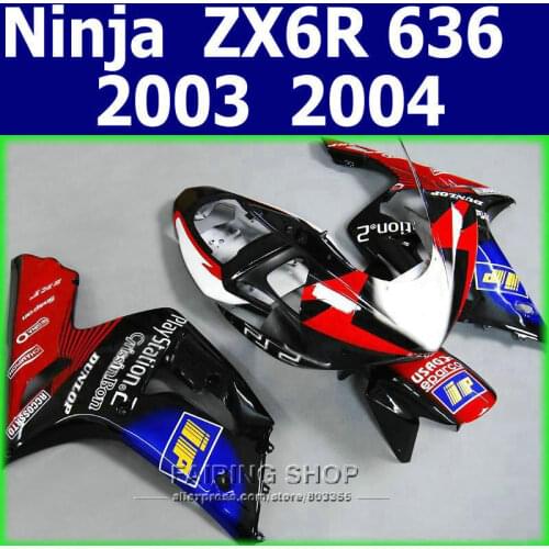 Bodywork Fairing kit For Kawasaki zx6r 2003 2004 03 04 ( black red ) Best quality Injection molded Fairings t22