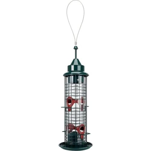Squirrel-Proof Bird Feeder Hanging Tube Feeder with 4 Feeding Ports Wild Bird Feeders Metal Cage Wild Bird Garden Yard