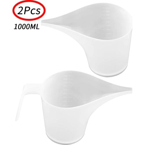 2Pcs 1000ml Funnel Pitcher Reusable Plastic Measuring Jugs Kitchen Pour Measuring Cups with Funnel Spout Handle Baking Accessory