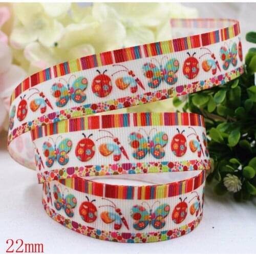 165458,(7/8")22mm 10yard/lot Aimal butterfly Ribbons Thermal transfer Printed grosgrain Wedding Accessories DIY handmade