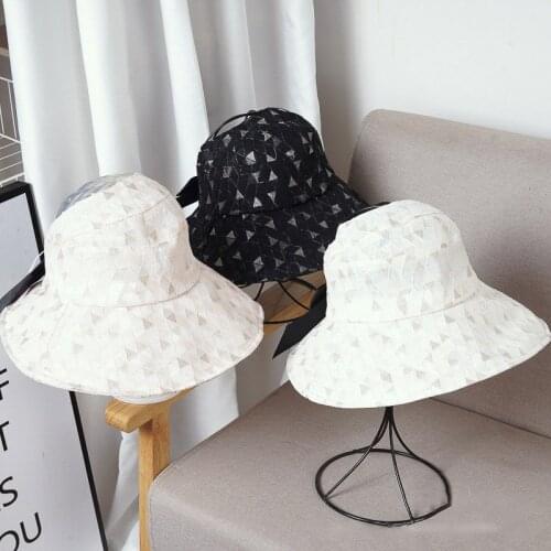 Fashion Elgant Lace Beach Sun Hats For Women Summer Sun UV Protection Cap Outdoor Travel Bow Black White triangle Pattern Cap