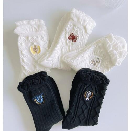 3 pairs of female socks JK bow badge letter cute bear cartoon pattern socks Lolita embroidery lace personalized sweet socks