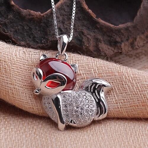 925 Sterling Silver Garnet Necklace Pendant Fashion Brand stereo fox national jewelry wholesale