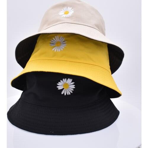 Summer Daisies Bucket Hat Women Men Cotton Fashion Sad Boy Cap Girls Double-Sided daisy Bob Sun Femme Floral Panama Hat