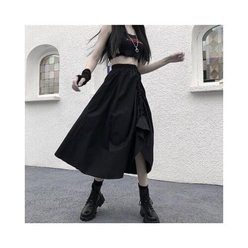 Low-cut Black Halter dress, 2020, French drawstring, a-line, irregular skirt, child