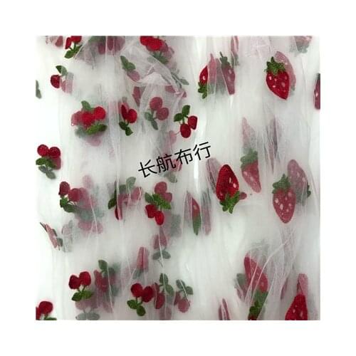 Spot embroidered towel embroidered Strawberry Cherry womens childrens wear Korean pengpeng princess skirt DIY mesh fabric