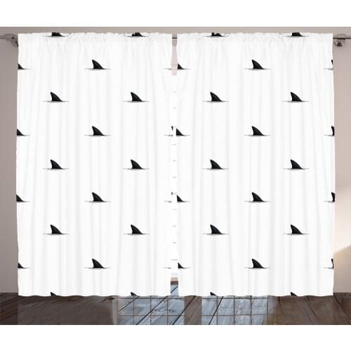Shark Curtains Minimalistic Nautical Art Fins Pattern Satin Fabric Drapes for Living Room Bedroom 2 Panel Window Set