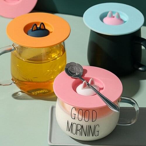 Cute Anti-dust Silicone Cup Cover Cats Ears Lids Coffee Lid Heat-Resistant Reusable Seal Cover Mugs Water Cup Accessories