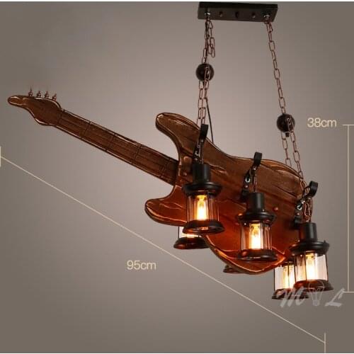 Nordic Retro Wood Lamp Guitar Pendant Lights Industrial Hanging Lamps Bar Restaurant Art Deco Suspension Luminaires E27 Fixtures