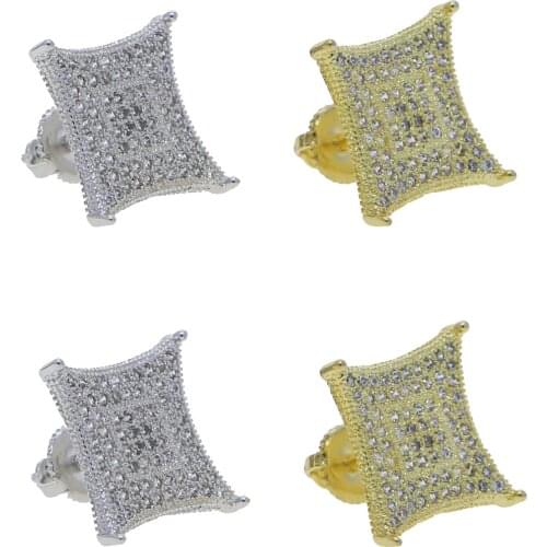 Iced Out Bling Micro Pave CZ Square Earring Full Cubic Zirconia Screw Back Cool Boy Men Jewelry Earrings