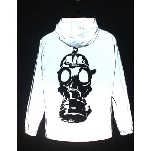 New Mens 3M Reflective Jacket Cat Hip Hop Funny Pocket hooded waterproof Men women streetwear Windbreaker Jackets Homme Coats