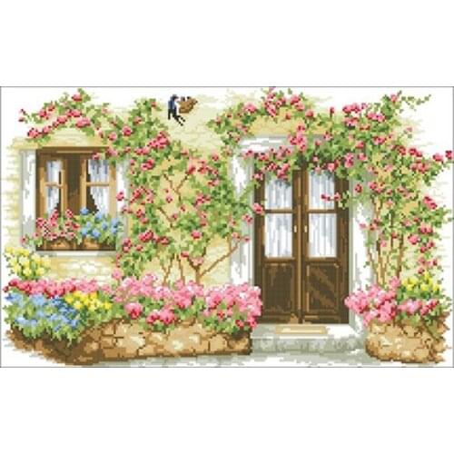 TOP NEW Flower wall in front of the door patterns Counted Cross Stitch DIY Chinese Cross Stitch Kit Embroidery Needlework Sets