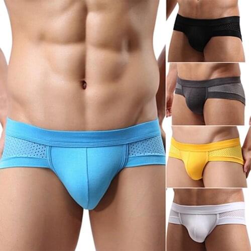 Men\s Sexy Mesh Modal Triangle Underwear Breathable Solid Briefs Underpants