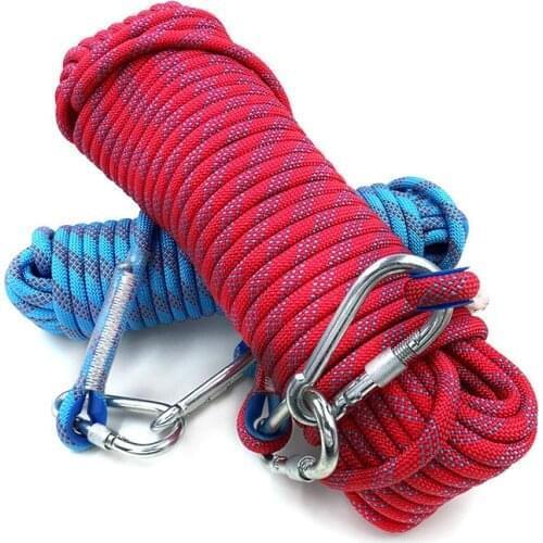 50m 30m 20m 10m Outdoor Rock Climbing Rope 10mm Tree Wall Climbing Equipment Gear Survival Fire Escape Safety Rope Carabiner