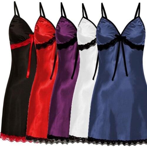Porno Sexy Sleep Dress Women Lace Silk Satin Nightdress Sleeveless Nighties V-neck Nightgown Plus Size 3XL Sleepwear Nightwear