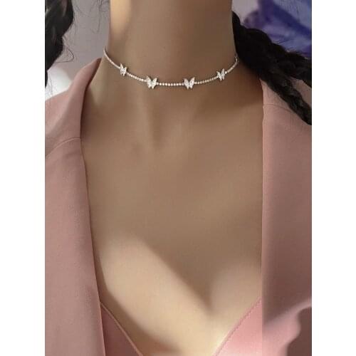 2021 sterling silver jewelry with clavicle chain rhinestone choker butterfly necklace for female wedding party gifts wholsale