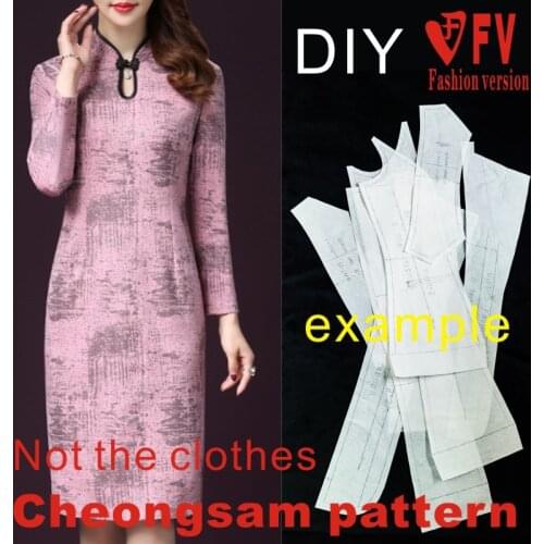 Mid-length improved cheongsam pattern womens stand-up collar slim-fit hip dress 1:1 garment cutting drawing BQP-21