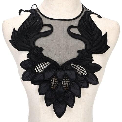 1PC Black Embroidered Floral Lace Neckline Neck Collar Trim Clothes Sewing Applique Embroidery edge Scrapbooking