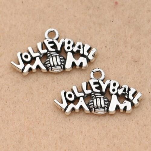 10pcs I Love Volleyball Mom Charm Pendant fit Bracelet Necklace Tibetan Silver Plated Jewelry DIY Making Accessories 14x23mm