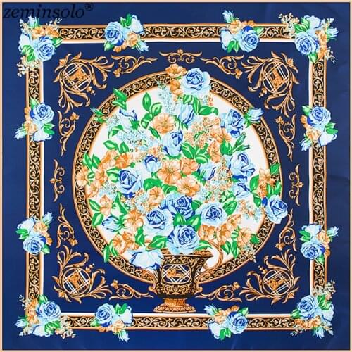 130*130cm Luxury Brand Floral Printed Women Silk Scarf Scarves Large Size Female Square Bandana Shawls Scarves Stoles Girl