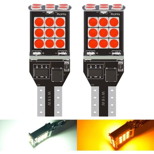 2PCS T15 921 W16W WY16W Super Bright LED Auto Tail Brake Light Backup Reverse Light Car Rear Turn Signals White Red Amber Yellow